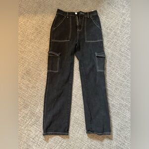Barely Worn High Waist Black Baggy Colorblock Cargo Jeans